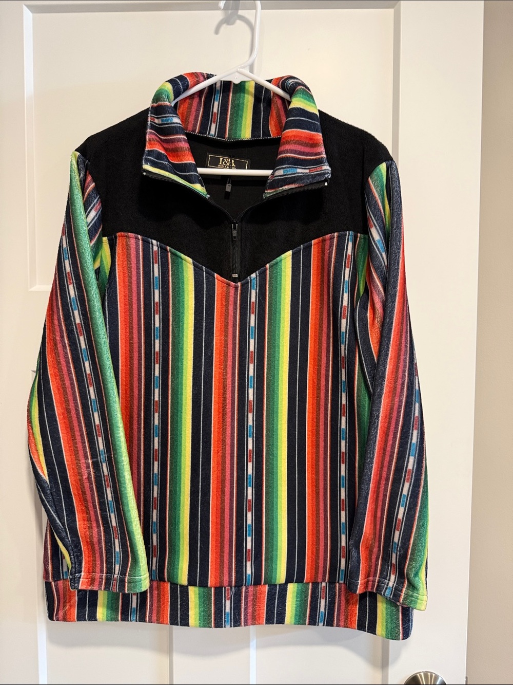 L&B Colorful Striped Southwestern Quarter Zip Pullover S Western Serape